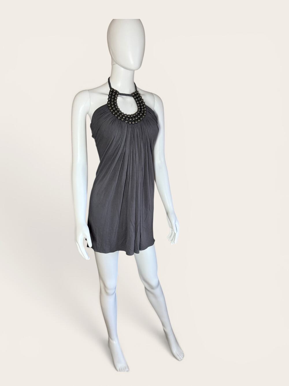 Sky Brand Beaded Halter Mini Dress Draped Neck Stretch Party Cocktail